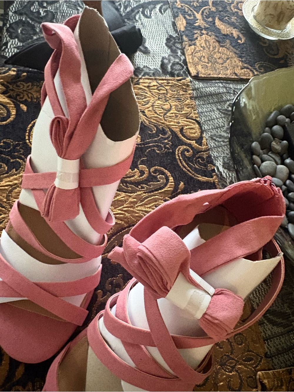 🌷 Size 13 Wide Width Women's Strappy Rose Pink Block-Heel Sandals - Picture 7 of 7